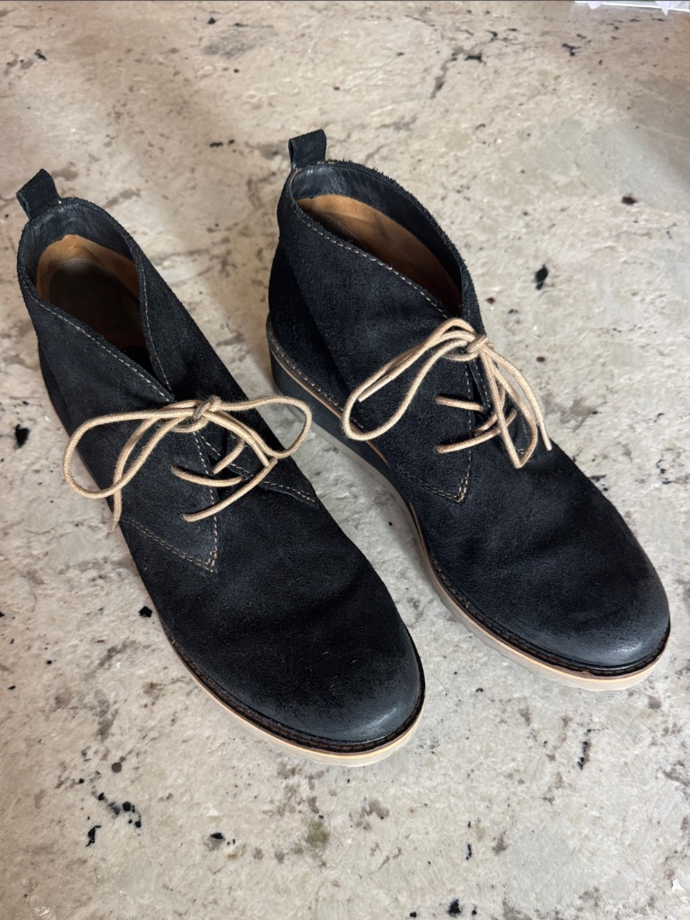 Sofft Black Suede Chukka Boots with Tan Laces
